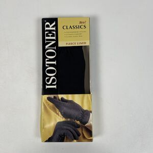 Vintage Isotoner Classics Black Gloves Fleece Lined Suede Trim One Size 1990s